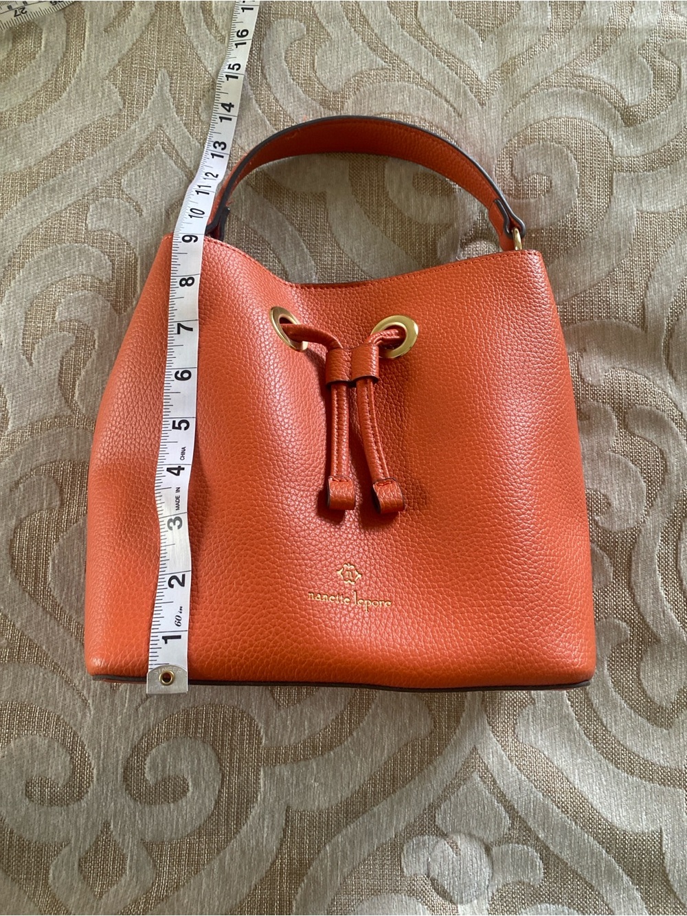 Nanette Lepore Orange Pebbled Bucket Bag Top Handle Purse - Picture 8 of 9